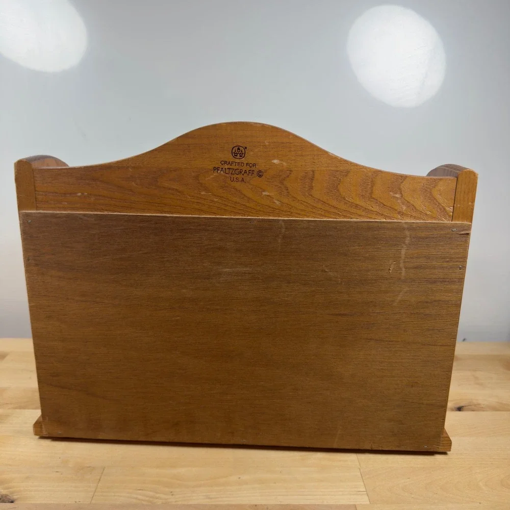 Vintage Pfaltzgraff Wood Roll Top Bread Box Floral Ceramic Accent USA Made